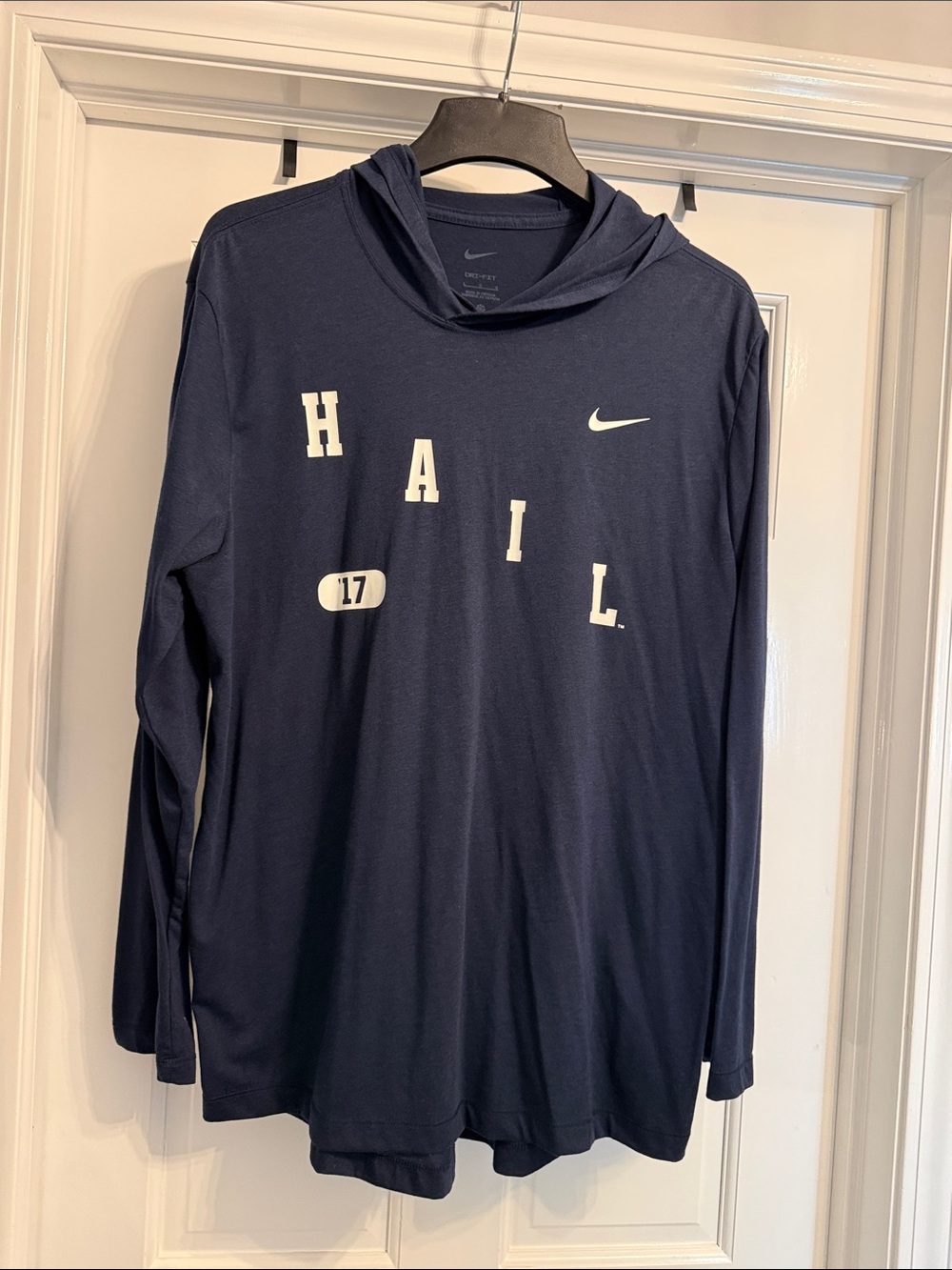 Nike Navy Blue Long Sleeve Hooded Performance Tee Michigan Wolverines size large